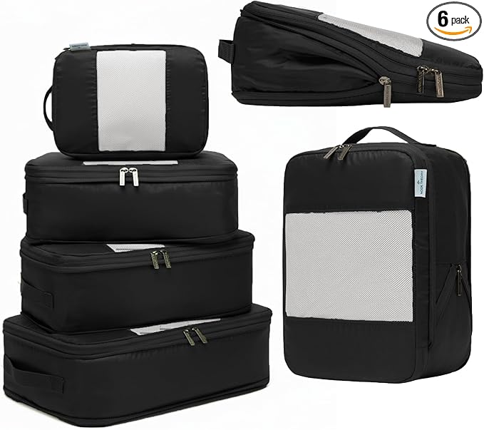 6-Pack Large Compression Packing Cubes for Travel - Lightweight Compression Packing Cube Set, Water-Resistant Luggage Organiz