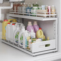 Under Sink Organizer Upgrade To Professional Rails,2-Tier Dual Pull Out Cabinet Storage,Height Adjustable Slide Out Drawers F