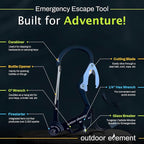 OUTDOOR ELEMENT Fire Escape, Emergency Escape Tool, Seatbelt Cutter, Window Breaker, Multi Tool, Fire Starter, Carabiner, and