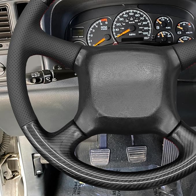 MEWANT Steering Wheel Cover for Chevy Silverado 1500 Astro Blazer Kodiak S10 Made of Shiny PU Carbon Fiber Real Leather