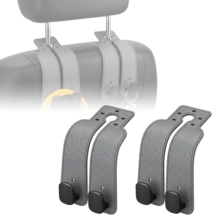2PCS Headrest Hooks for Car - Car Seat Back Organizer Storage Hook, Auto Hooks Organizer for Handbag Purse Coat Bags, Leather Purse Holder for Car (Grey)