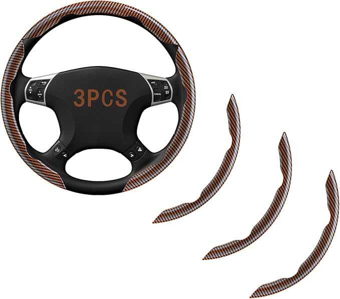 Steering Wheel Covers, 3PCs Carbon Fiber Anti-Skid Clip on Car Steering Wheel Cover Protector Universal for Most Car Wheel (B