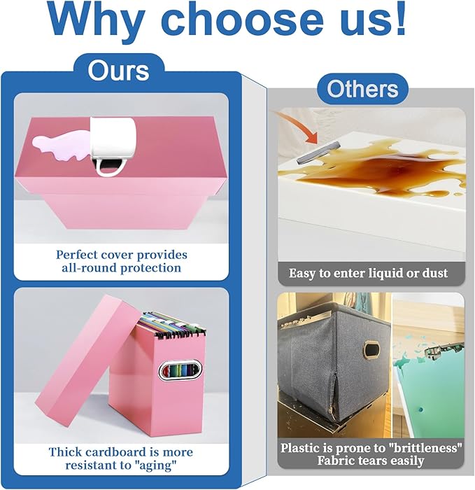 File Organizer Box with Lid & Handle, Thickened Cardboard Hanging File Folder Storage Boxes for Letter Size, Portable Filing 