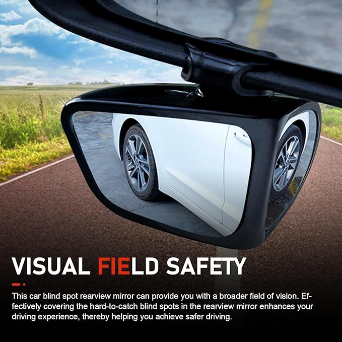 2 PCS Car Blind Spot Mirrors, Wide Angle Blind Zone Reducing Rearview Mirror, High Definition Auxiliary with 360 Degree Adjustable Base, Anti-collision Housing Snap-on Mounting Design (Black)