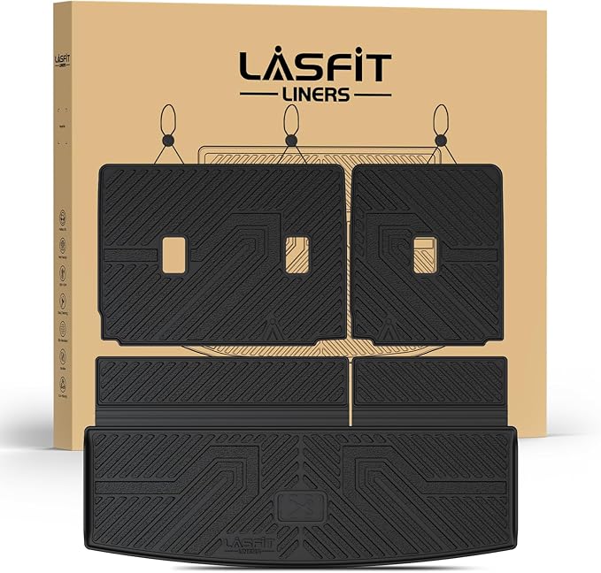 LASFIT Cargo Mat for Ford Expedition 8 Seats Standard 2021-2024(Not Fit 7 Seats Max) Backrest Liner, Custom Fit All Weather Protector Split Design Easy Installation Trunk with Seatback Mat,4 pcs Black