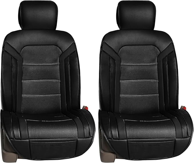FH Group Front Set Faux Leather Car Seat Cushions - Seat Covers for Low Back Seat, Universal Fit, Airbag Compatible Seat Cove