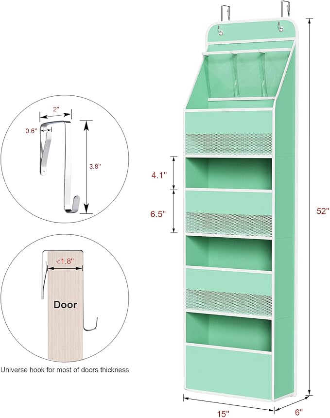 Univivi 5-Shelf Fabric Door Storage Over Door Hanging Organizer with 4 Large Pockets and 3 Small PVC Pockets Nursery Closet C
