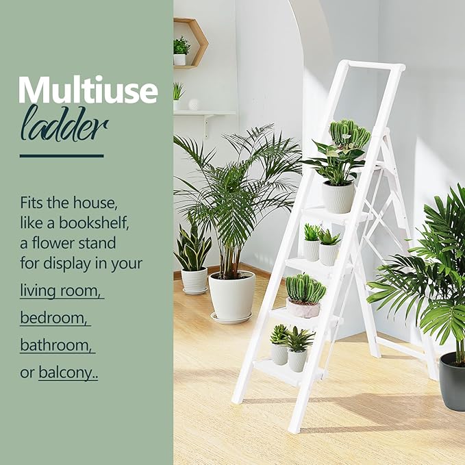 WOA WOA 5 Step Ladder for 10 Feet High Ceiling, Lightweight Foldable Ladder with Non-Slip Wide Pedals, Step Stool with Safe H