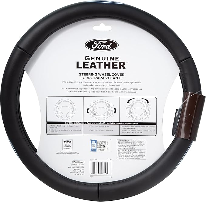 Plasticolor 006743R01 Ford Genuine Leather Steering Wheel Cover