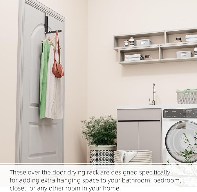 BAKON Over The Door Hanger Folding Clothes Drying Rack, Folding Hanging Coat Rack for Indoor Laundry Room Compact Small Space