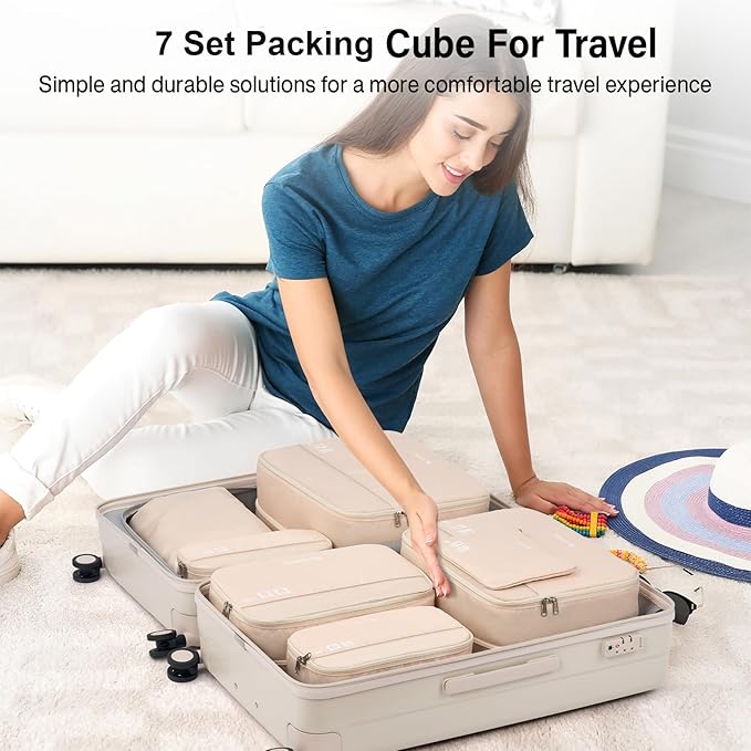 Hanke 7 Set Compression Packing Cubes for Travel, Expandable Large Packing Cubes for Suitcases and Backpack, Luggage Packing 