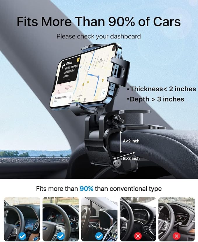 andobil Universal Car Phone Clip Holder [Military Sturdy, Firmly Grip & Never Slip] Ultra Stable Dashboard Cell Phone Mount for Car Dash Fits All iPhone 16 15 14 13 12 Pro Max Android Samsung GPS