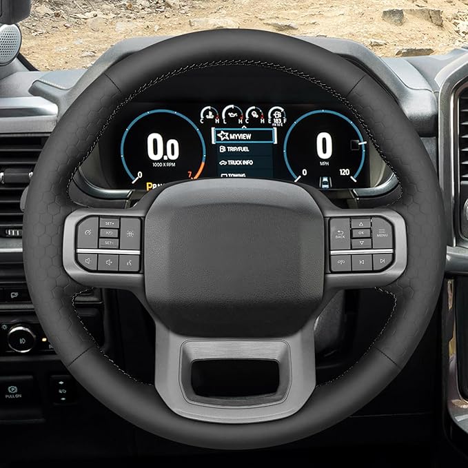 MEWANT Steering Wheel Covers for Ford F-150 2021-2023 / F-150 Lightning 2022-2023 Hand-Stitched F150 Steering Wheel Wrap