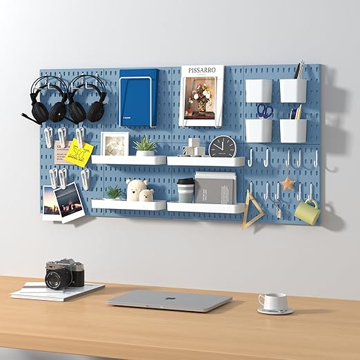 Pegboard Combination Kit, 8 Peg Boards and 30 Accessories Modular Hanging Black Pegboard for Walls, Office Wall Organizer, Ke