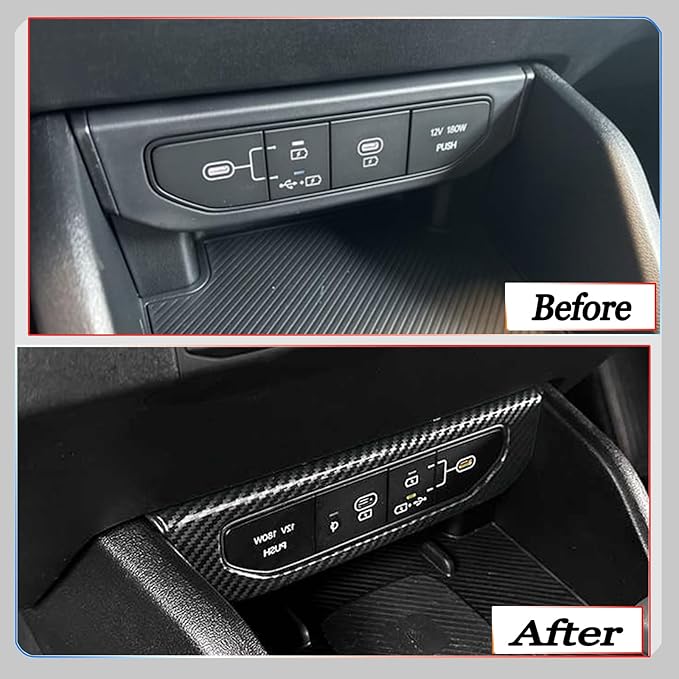 Center Console Switch Cover,for Kia K4 2024 2025 2026, Door Panel Cover,USB Panel Cover,Charging Port USB Hole Protective Cover - Carbon Fiber Protective Accessories