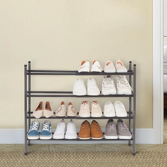 STORAGE MANIAC Expandable Shoe Rack, 16 Pairs Stackable Small Shoe Rack, Metal Adjustable Shoes Organizer for Closet, Entrywa