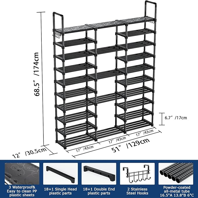 Mavivegue 10 Tiers Shoe Rack Tall Shoe Organizer Shoe Storage 55-65 Pairs Vertical Shoe Shelf Large Shoe Rack Organizer Stack