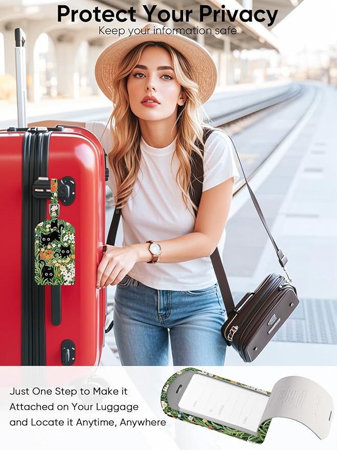 Luggage Tags Built-in Anti-Loss Tracker, Luxury Leather Luggage Tags for Suitcase, Travel Bags, Backpacks, Travel Organizer f