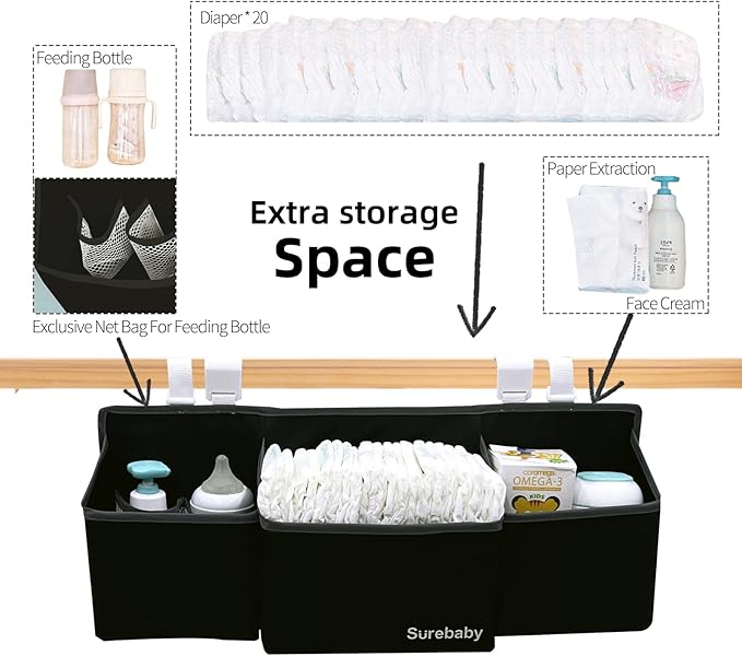 Hanging Baby Diaper Caddy, 3-in-1 Changing Table Diaper Organizer Holder For Baby Crib, Nursery Organization Diaper Stacker S
