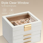 Somduy Jewelry Box Organizer for Women,4 Layers Jewelry Storage Display Box with Glass Lid,Gift for Christmas,3 Drawers,Large