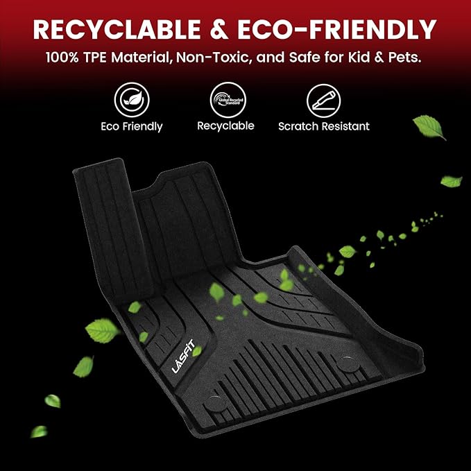 LASFIT Floor Mats for BMW 5 Series G60 2024 2025 2026 530i 540i xDrive, 100% TPE All Weather Custom Fit Floor Liners 1st & 2nd Row Car Liners Accessories Full Set, Black