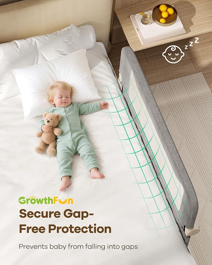 Foldable Bed Rail for Toddlers, 47in Reinforced Carbon Steel Frame&Connectors, Breathable Cationic Fabric, Safety Toddler Bed