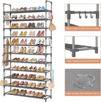 LANTEFUL 11 Tiers Tall Shoe Rack Holds 55 Pairs of Shoes with 18pcs Hooks Sturdy Wide Shoe Organizer Storage Free Standing Me