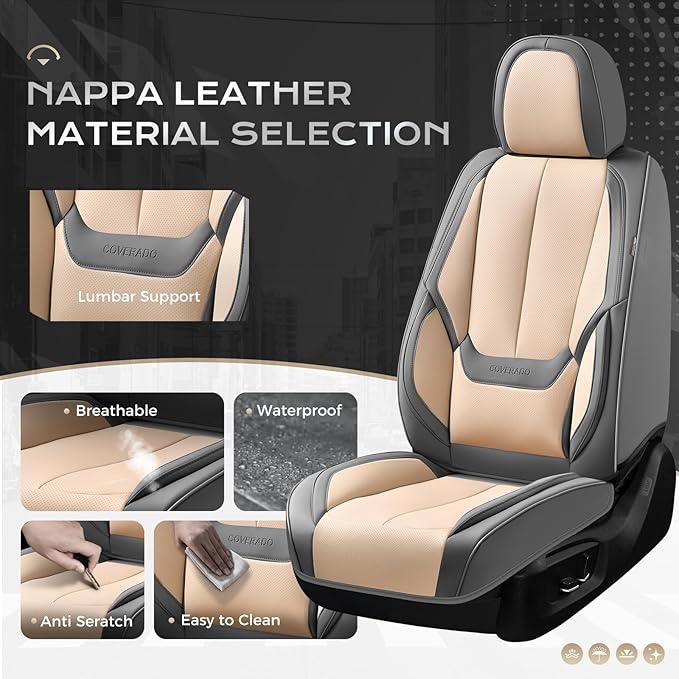 Coverado Seat Covers, Car Seat Covers Full Set, Leather Seat Covers for Cars, Car Seat Protector, Gray Car Seat Covers Front 