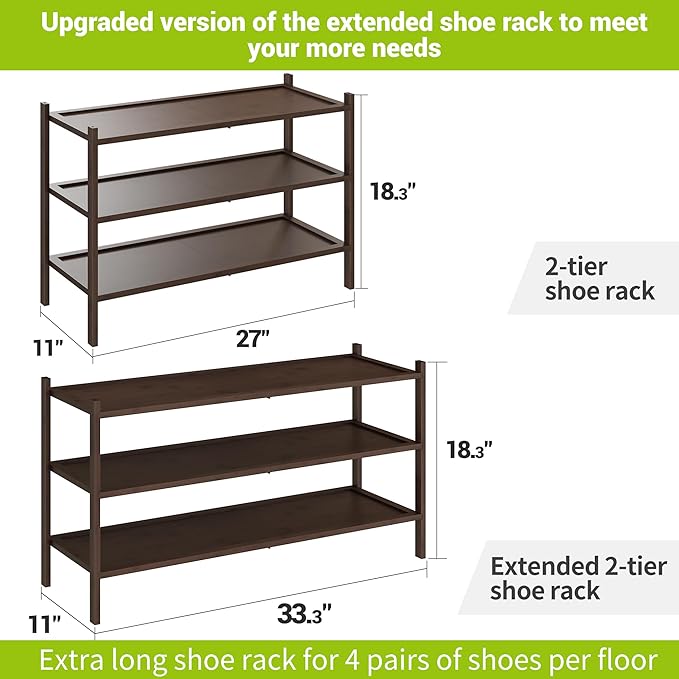 BMOSU 3-Tier Bamboo Extended Shoe Rack Premium Stackable Shoe Shelf Storage Organizer for Hallway Closet Living Room Entryway