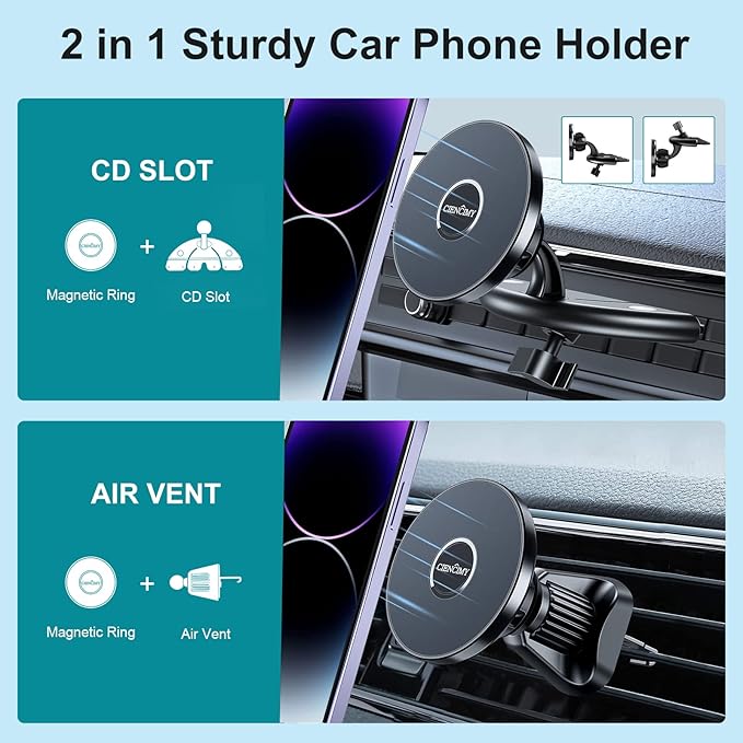 CD Slot Phone Mount, Compatible with MagSafe CD Car Mount for iPhone 16 15 14 13 12 Pro Max Plus Mini and All Phones, [Anti-Slip & Anti-Shake] Upgraded Military-Grade CD Slot Phone Holder
