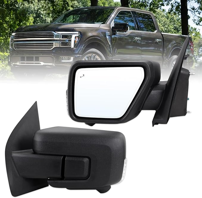 Left Driver Side Mirror Fits 2021-2026 Ford F150 With Power Folding Heated Blind Spot Turn Signal Puddle Light Temperature Sensor Memory Camera Matte Black Replace#ML3Z17683FF5YGY(18+1Pins)
