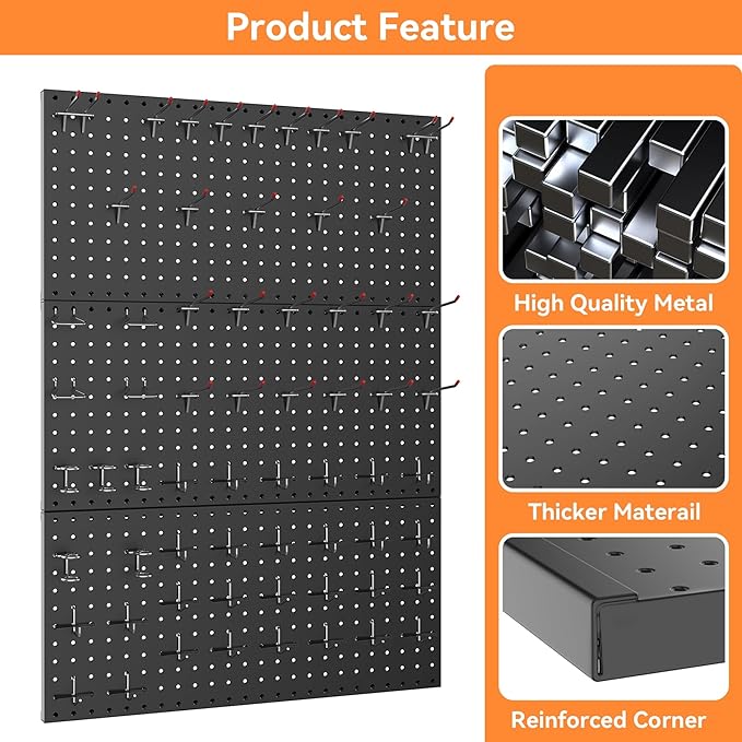 WALMANN 96 PCS Metal Pegboard with Pegboard Hooks for Wall, Garage Tools Storage Pegboard for Garage, Workbench, Peg Boards, 