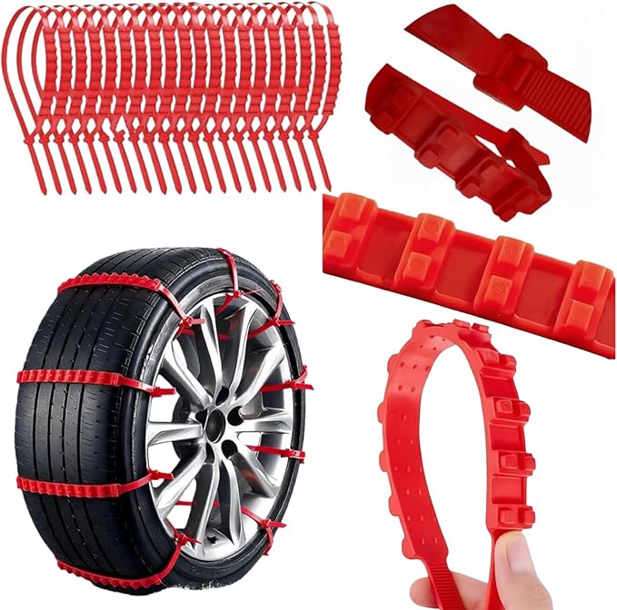 20 PCS Universal Emergency Tire Chains, Adjustable Plastic Anti-skid Ties, zip tie snow chains for Most Cars, SUV Trucks, zip