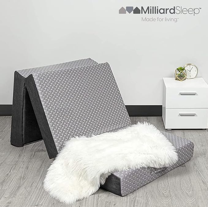 Milliard Trifold Mattress, Cot Size, 6 inch, Portable Foldable Mattress with Memory Foam & Washable Cover, Tri-Folding Floor 