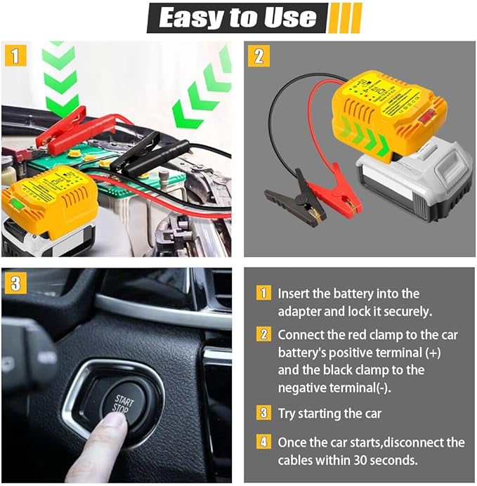 Jumper Cables with Adapter for DeWalt 20V Battery Jump Car Starter,12V Portable Car Starter,with 11AWG Jump kit Cable for Automotive Booster Cable Adapter(Battery not Included)