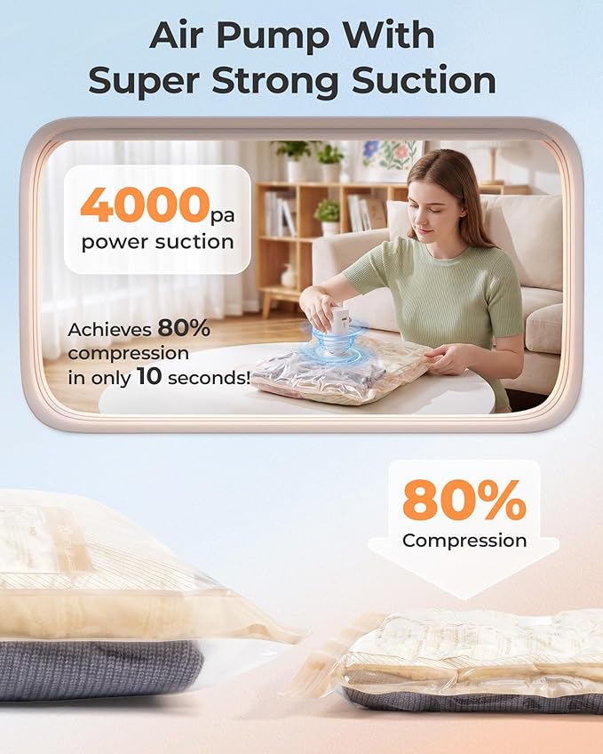 BAGSMART Vacuum Storage Bags with Portable Pump, Travel Space Saver Bags for Clothes, Heavy Duty Compression Bags for Storage