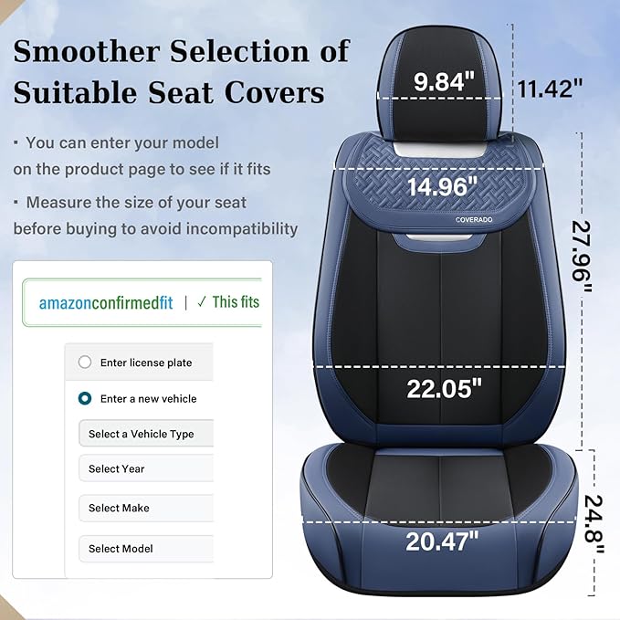 Coverado Front Seat Covers, Breathable Nappa Leather Car Seat Cover, Universal Seat Covers for Cars, Waterproof Car Seat Prot