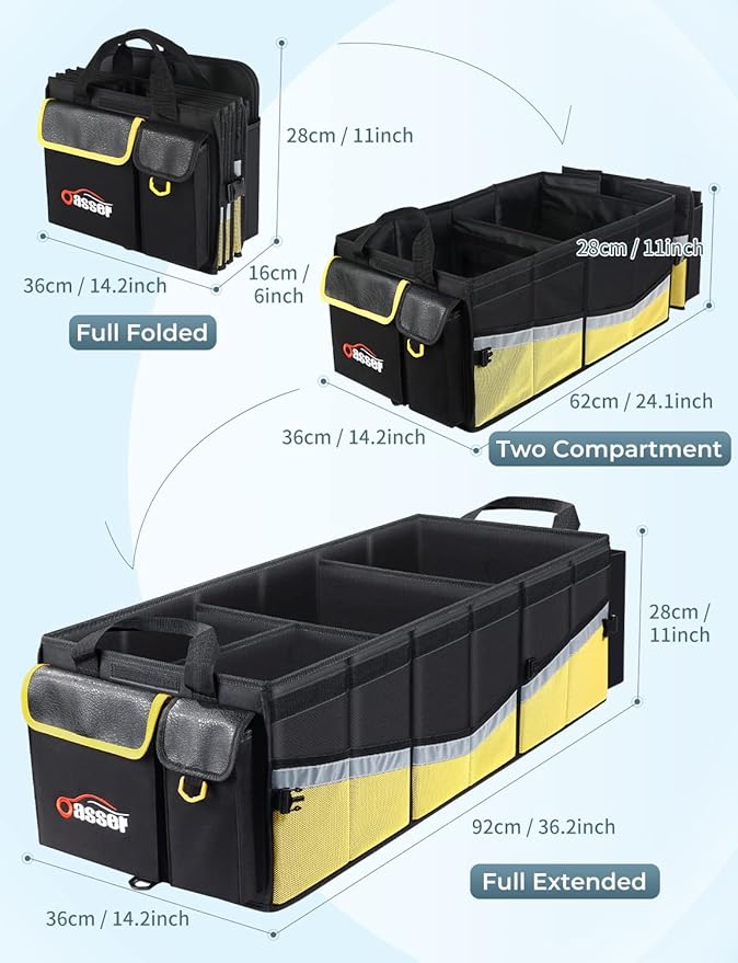 Oasser Trunk Organizer with Cooler Bag 95L, Bearing 110lb No Deformation, Collapsible with Multi Compartments, 20L Removable