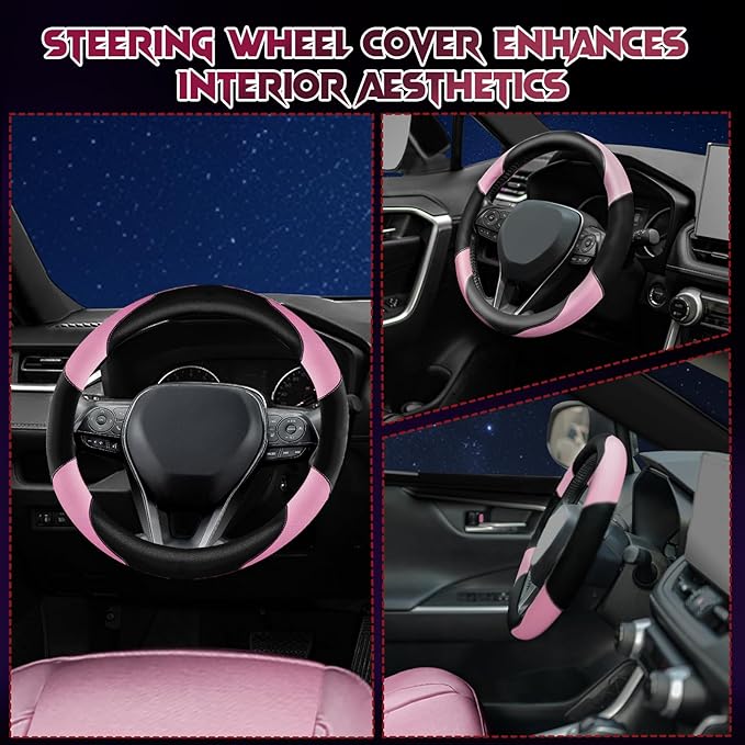 Soft Leather Steering Wheel Cover with Breathable Design and Anti-Slip Grip, Fully Compatible with Tesla, Toyota, Honda, Niss