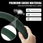 Suede Steering Wheel Cover with Upgraded Silicone Inner Ring, Breathable, Anti-Slip, Leather Universal 14.5 to 15 Inch Steeri