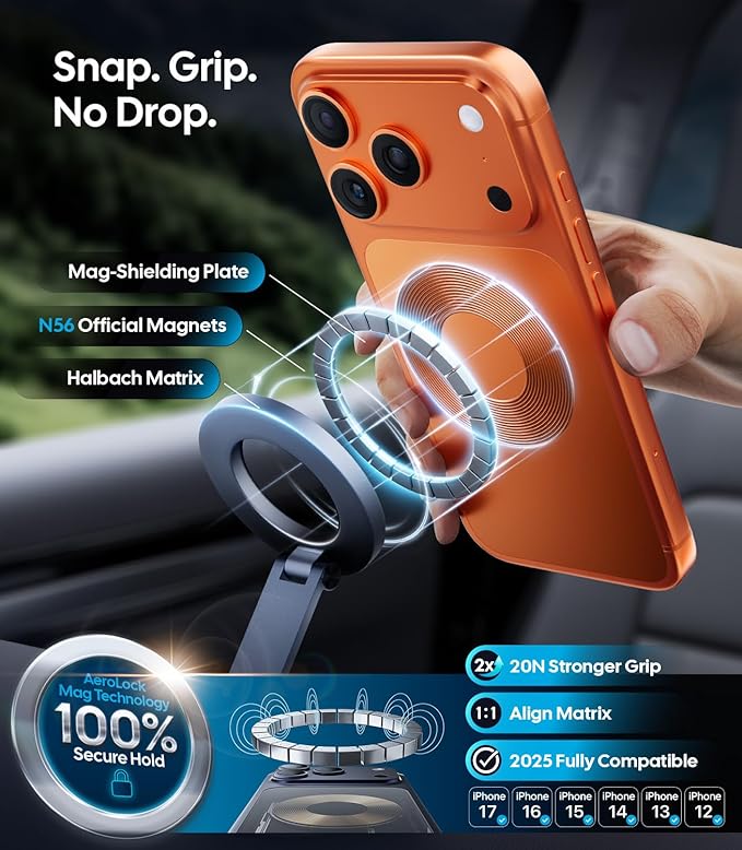 Wigoo Vacuum Magnetic Phone Holder for Car for Magsafe [80LBS Suction & 3000gf Magnetic] 360° Adjustable Car Phone Mount, for iPhone 17 Pro Max 16 15 14 13 12 Air Plus, Black