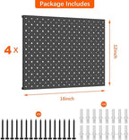 TORACK 4 PCS 12"x16" Metal Pegboard Panels for Garage, Workbench, Shop, Tool Organizer Peg Board with 1/8" & 1/4" Holes, Modu