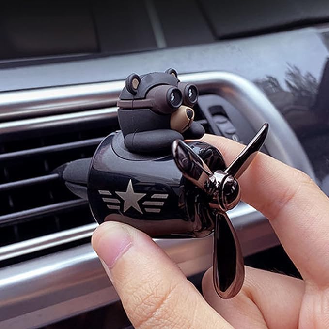 Car Air Fresheners Pilot Bear Cute Car Diffuser Rotating Propeller Cartoon Automotive Air Outlet Car Perfume Decoration (Pilo