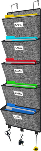 Homyfort Over the Door File Organizer, Hanging Wall File Folders with 5 Large Pockets for Papers, Charts, Mails, Magazine, Of