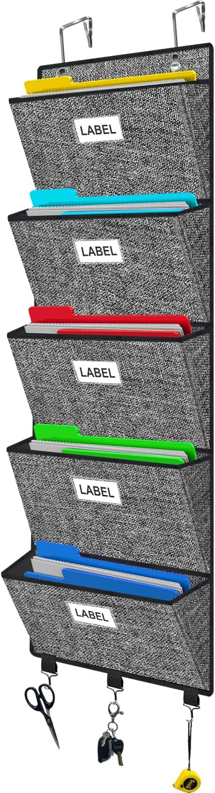 Homyfort Over the Door File Organizer, Hanging Wall File Folders with 5 Large Pockets for Papers, Charts, Mails, Magazine, Of
