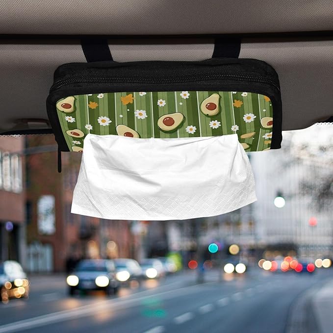 Car Tissue Holder Car Visor Organizer Tissue Box Holder for Car Sun Visor Organizer with Car Vehicle Accessories Essentials Interior for Women Men Green Striped Halved Avocados Daisy