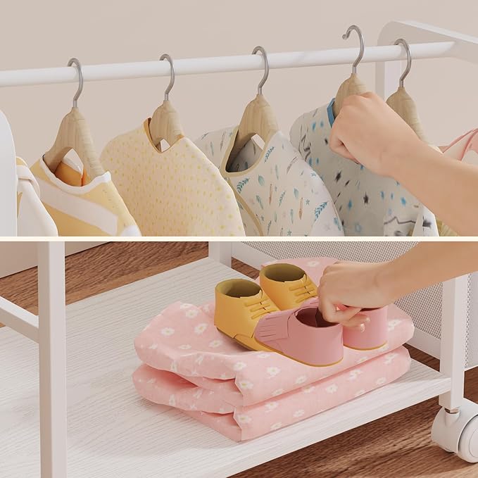 BBLIKE 3in1 Diaper Caddy Organizer - Diaper Caddy & Rolling Diaper Cart with Kids Clothing Rack for Nursery and Baby Essentia