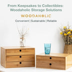 Set of 3 Bamboo Organizer Desktop Drawers - 1, 2, 3 Drawer Storage Organizer Ideal for Desk Accessories, Office Supplies, Mak