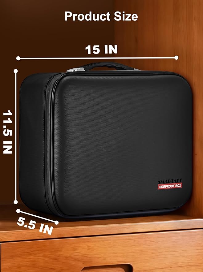 SMARTAKE Fireproof Document Box with Lock, Hard Case Waterproof Safe Box File Organizer, for Important Documents Papers Passp