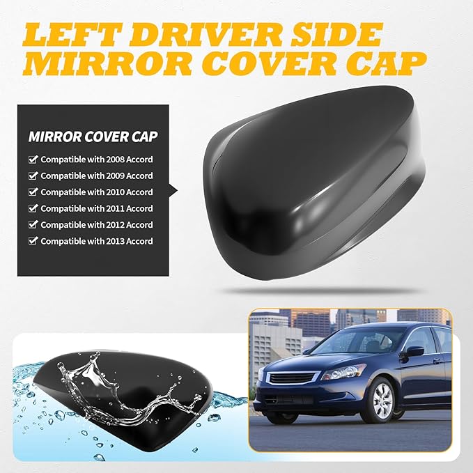 Left Side Rearview Mirror Cover Caps compatible with Accord 2008 2009 2010 2011 2012 2012 2013 Black Exterior Side Mirror Cover Rearview Mirror Caps Mirror Housing Left Driver Side